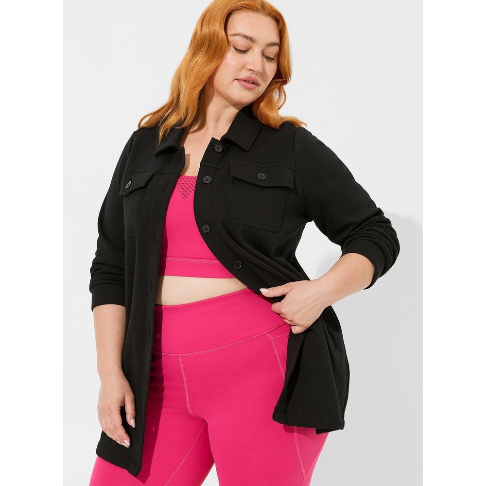 Torrid Top Womens 4X Black Brushed Fleece Active Shacket Button Front Jacket